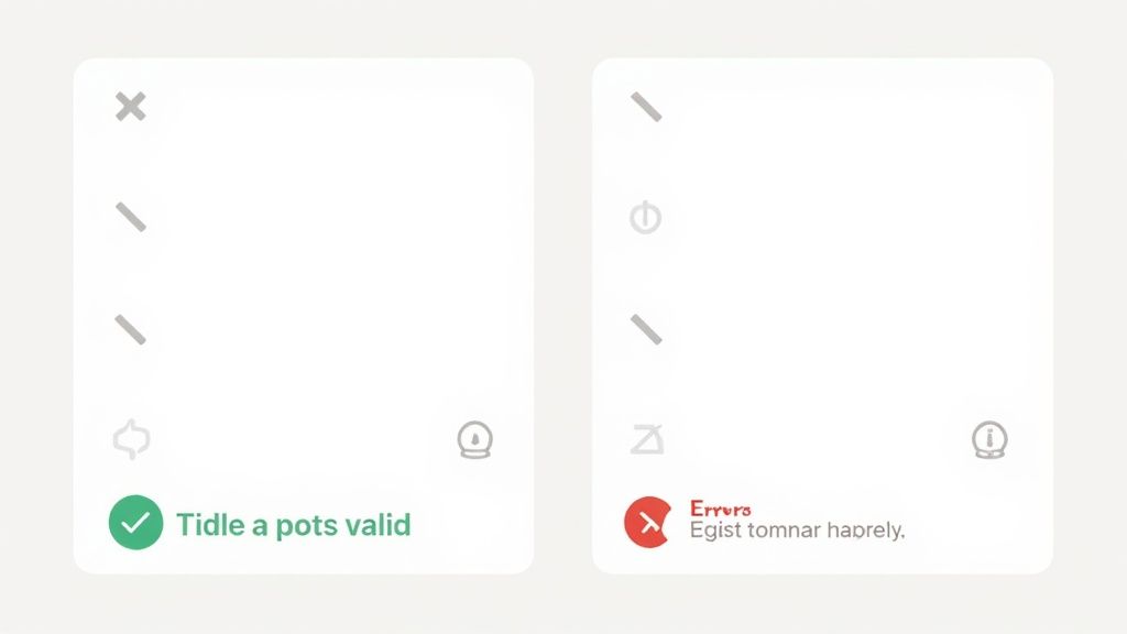 Ein Formularfeld, das Real-time Validation mit einem grünen Haken für einen korrekten Eintrag und einer roten Fehlermeldung für einen inkorrekten zeigt.
