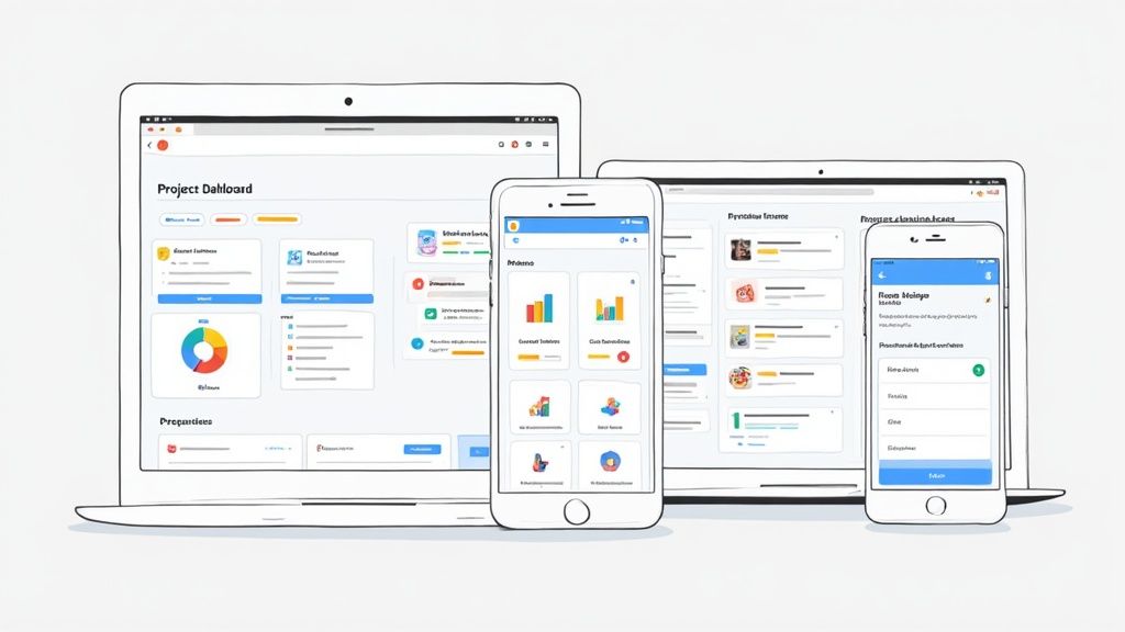 A person dragging and dropping elements on a screen to build an application