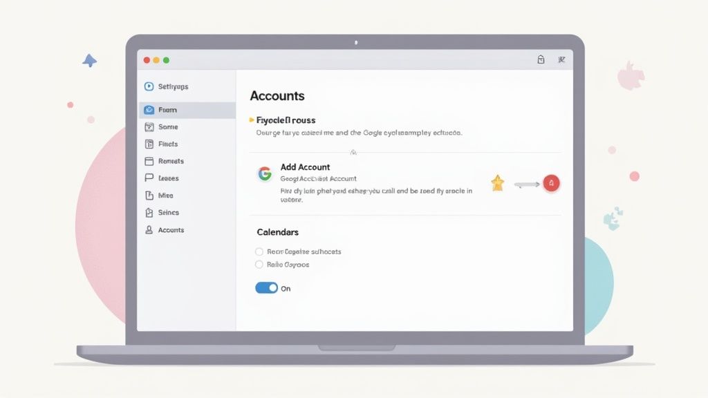 Ein elegantes Schreibtisch-Setup mit einem MacBook Pro, das die Apple Calendar App zeigt und die Integration auf macOS symbolisiert.