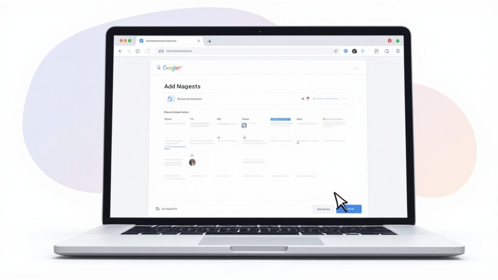 A person interacting with a digital calendar interface on a laptop.